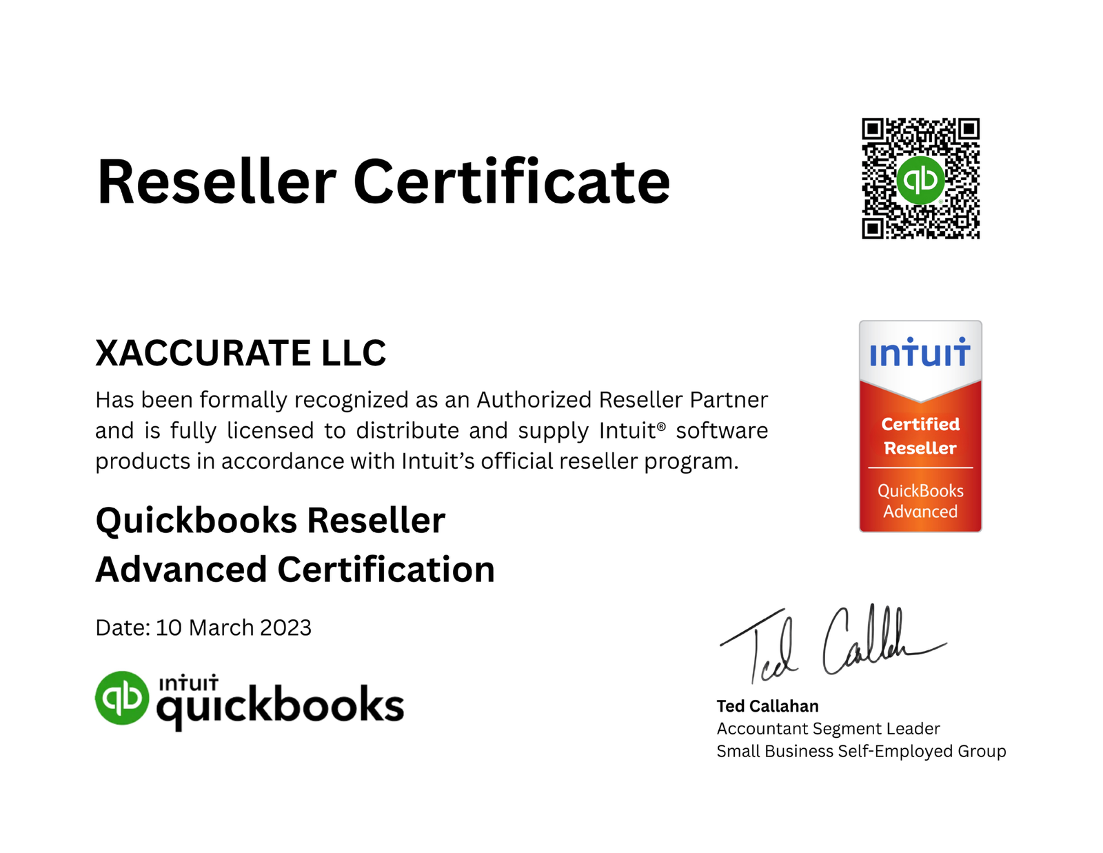 XACCURATE LLC Reseller Certificate